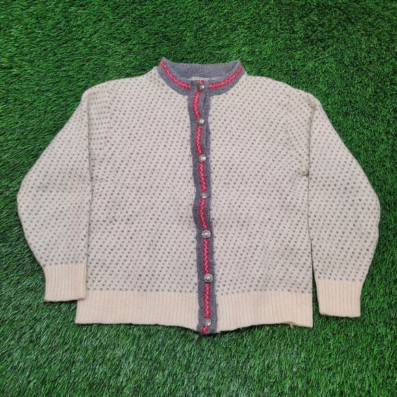 Vintage 70s L.L. Bean Wool Cardigan Sweater Womens Small Nordic Bird's Eye - Picture 1 of 10